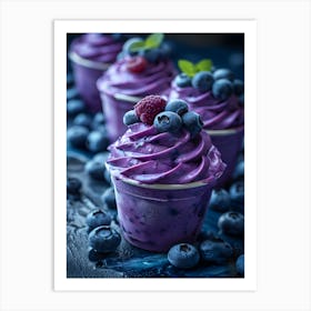 Blueberry Cupcakes On A Dark Background Art Print