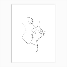 One Line Drawing Of A Couple Kissing Art Print