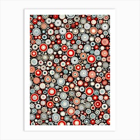 Retro Futuristic Seamless Pattern Featuring Stylized Atoms Vibrant Red And Black And White colors, 271 Art Print