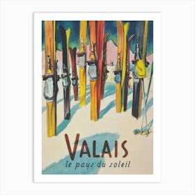 Valais Switzerland Vintage Ski Poster Art Print