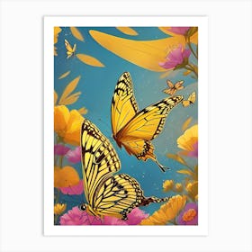 Butterflies And Flowers 3 Art Print