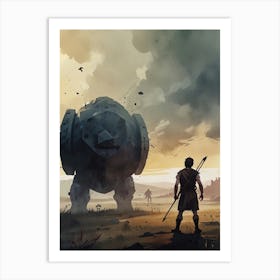 Man In Front Of A Giant Robot Art Print