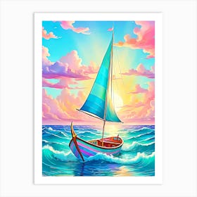 Sailboat At Sunset 10 Art Print