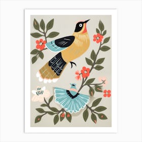 Folk Style Bird Painting Cedar Waxwing 3 Art Print