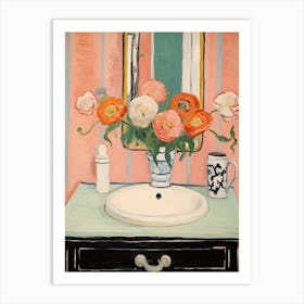 Bathroom Vanity Painting With A Ranunculus Bouquet 1 Art Print