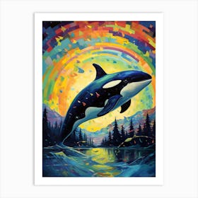 Orca Whale Rainbox Moonlight Impasto Art Print
