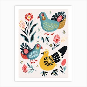 Folk Style Bird Painting Chicken 4 Art Print