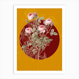 Vintage Botanical Burgundian Rose on Circle Red on Yellow n.0018 Art Print