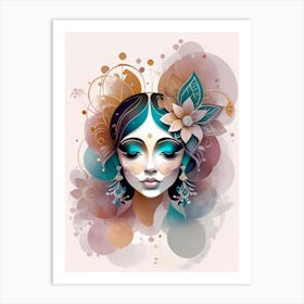 Reina Del Carnaval Portrait Of A Woman With Flowers Art Print