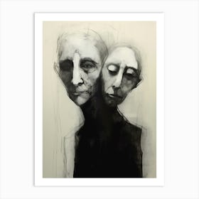 Ink Drawing Portrait Of Two People 6 Art Print