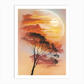 Sunset With A Tree Art Print