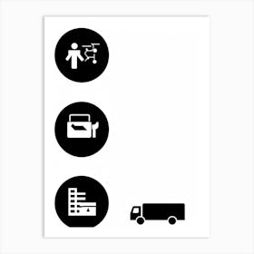 Black Icon Interface Representing Various Sectors Including Transportation Medicine Mobile School Art Print