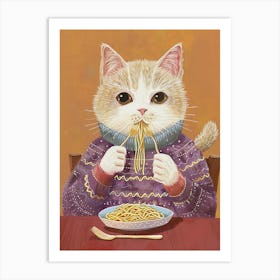 Cute Tan Cat Pasta Lover Folk Illustration 3 Art Print