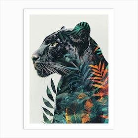 Double Exposure Realistic Black Panther With Jungle 7 Art Print