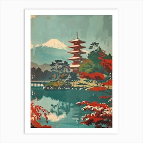 Nara Park Japan Mid Century Modern Art Print