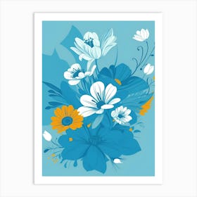 Beautiful Flowers Illustration Vertical Composition In Blue Tone 32 Art Print