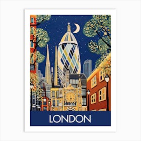 London England At Night Travel Print Painting Cute Art Print
