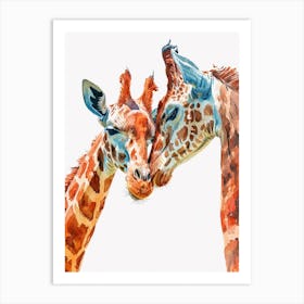 Two Affectionate Giraffes Watercolour 2 Art Print