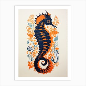 Seahorse, Woodblock Animal Drawing 1 Art Print