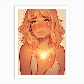 Broken Girl Holding A Heart Art Print