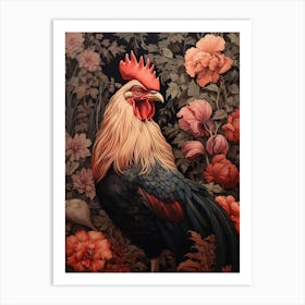 Dark And Moody Botanical Rooster 4 Art Print