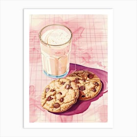 Pink Breakfast Food Milk And Chocolate Cookies 3 Art Print