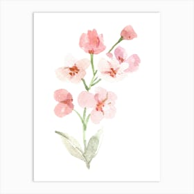 Pink Flowers Watercolor Painting Art Print