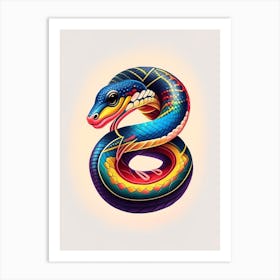 Ringneck Snake Tattoo Style Art Print
