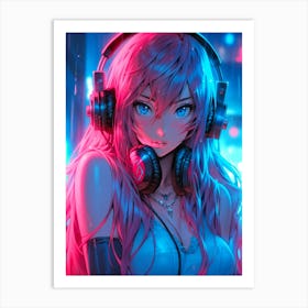 Anime Girl With Headphones 4 Art Print