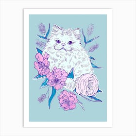 Cute Persian Cat With Flowers Illustration 2 Art Print