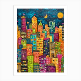 Kitsch Colourful Seattle Inspired Cityscape 4 Art Print