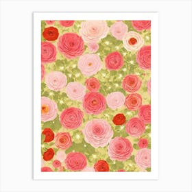 Ranunculus Floral Print Retro Pattern 2 Flower Art Print