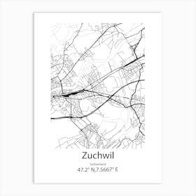 Zuchwil,Switzerland Minimalist Map Art Print