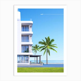 Beachfront Building. Canaries, Ibiza, Spain, Miami, Florida, Egypt, Morocco, Tunisia — Minimalistic travel posters, Boho travel art Art Print