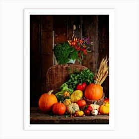 Autumn Leaves And Pumpkins 6 Art Print