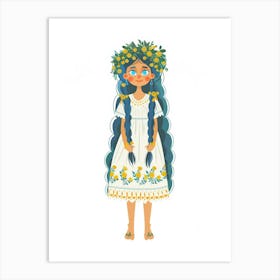 Girl With Flowers In Her Hair 5 Art Print