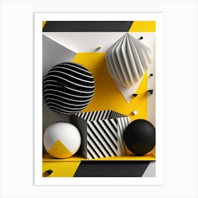 Abstract 3d Art black and yellow Art Print