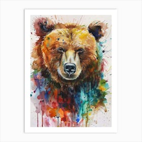 Brown Bear Colourful Watercolour 3 Art Print