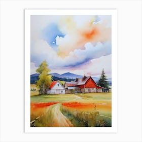 Watercolor Of A Farm Art Print