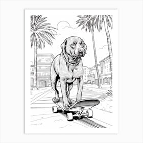 Rottweiler Dog Skateboarding Line Art 3 Art Print