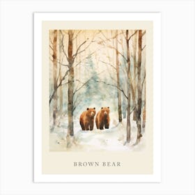 Winter Watercolour Brown Bear 2 Poster Art Print