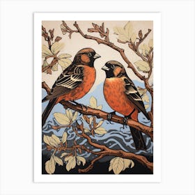 Art Nouveau Birds Poster Sparrow 3 Art Print