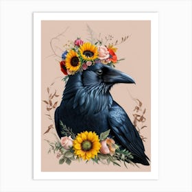 Crow With Sunflowers 2 Art Print