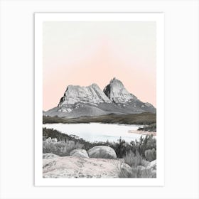 Cradle Mountain Australia Color Line Drawing (8) Art Print