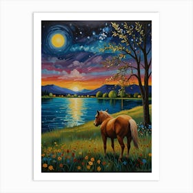 Horse At Night Art Print