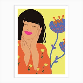 Portrait Of A Woman With Flowers Art Print