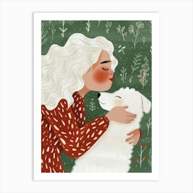 Girl Hugging Dog Art Print