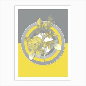 Vintage White Bengal Rose Botanical Geometric Art in Yellow and Gray n.215 Art Print