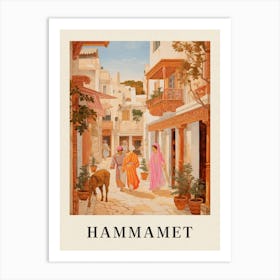 Hammamet Tunisia 4 Vintage Pink Travel Illustration Poster Art Print