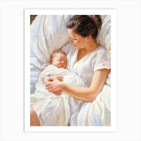 A Newborn Infant Gently Cradled In The Warm Protective Embrace A Mothers Love Expressed Through T Art Print